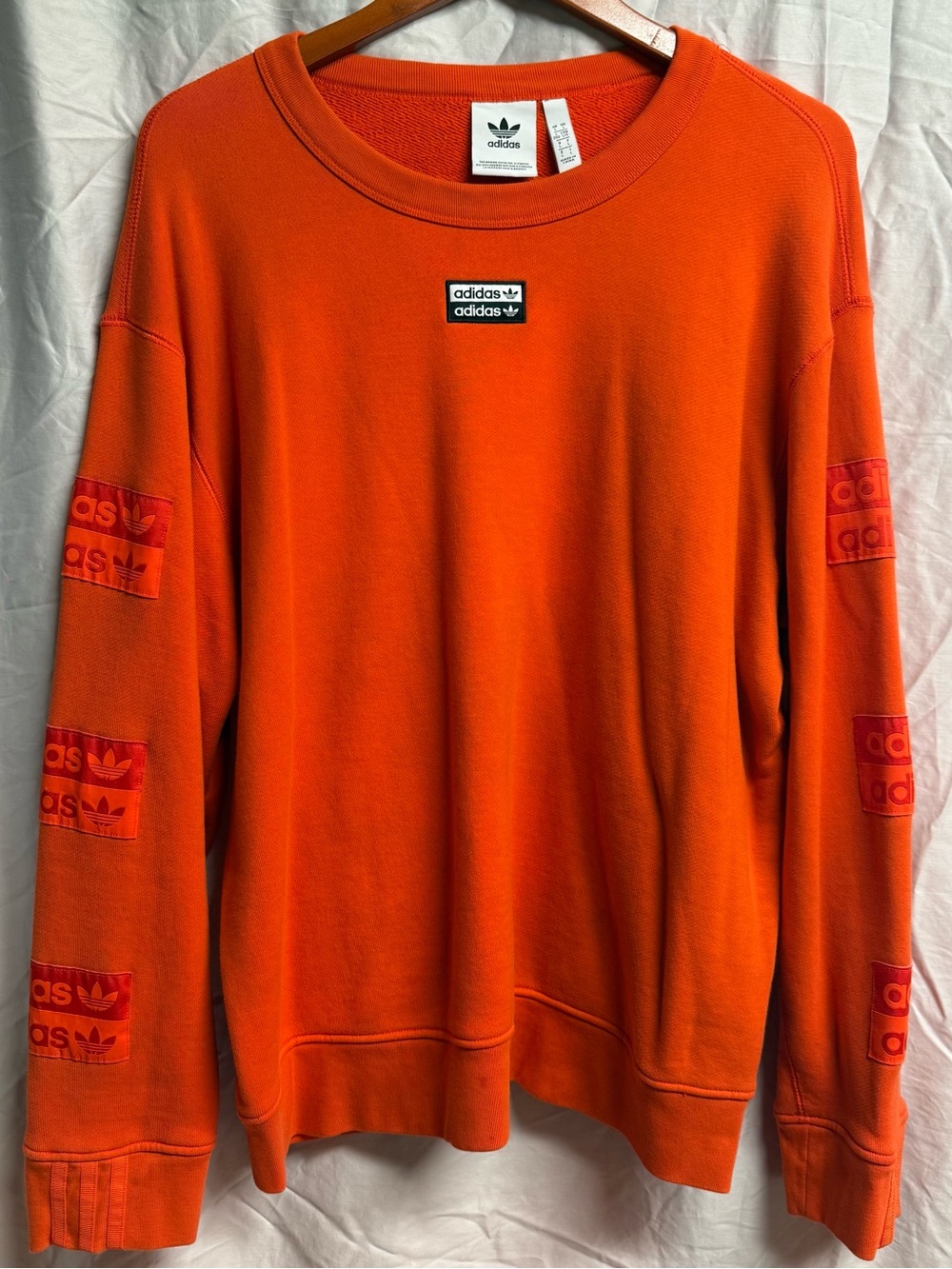 adidas Orange Crewneck Sweatshirt with Sleeve Logo Tabs